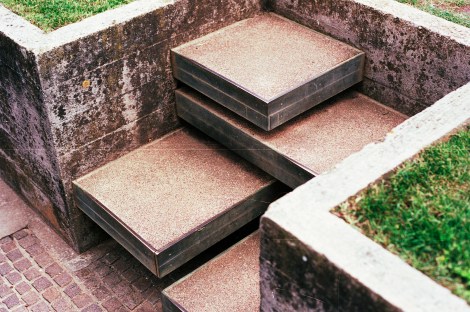 These steps at the Brion Cemetery echo distinct notes with each step.  Designed by Carlo Scarpa. Photo by Addison Godel (Flickr)